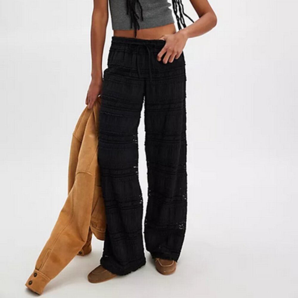 Free People FP One Aiden Lace Pants Drawstring Tiered Mid-Rise New XS